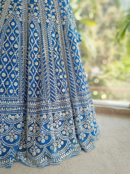 Sheesh Mahal Blue Lehenga Set with Mirror and Heavy Embroidery Work