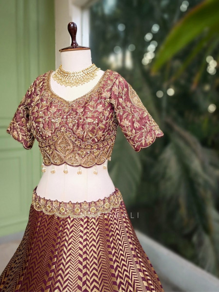 Rivana Maroon Bridal Lehenga with Zari and Sequin Work