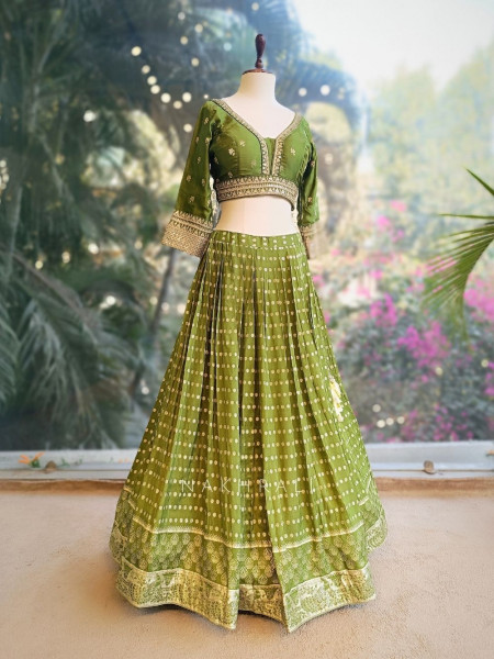 Arnika Green Brocade Lehenga Set with Zari Work