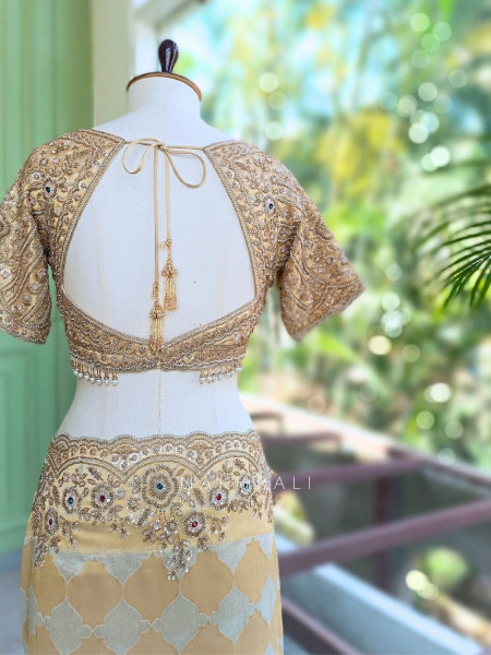Avadhira Cream Saree with Cut Dana, Beads and Sequin Work