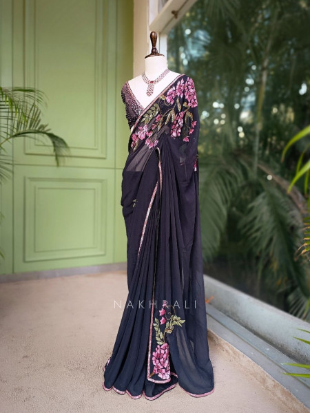 Vyra Black Saree with Multicolor Sequin and Bead Work