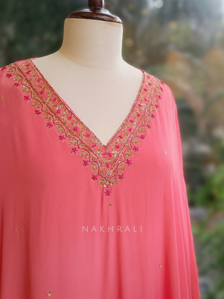 Gulabi Glow Magenta Kaftan Set with Thread and Cutdana Work