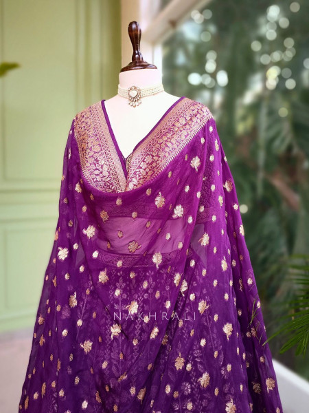 Vedhika Glint Purple Brocade Lehenga with Zari and Sequin Work