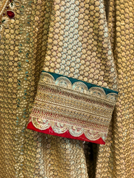 Noorqash Golden Sequin Palazzo Suit Set with Stone Work