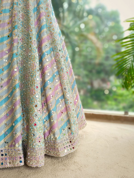 Nyra Multicolor Silk Lehenga Set with Mirror and Thread Embroidery
