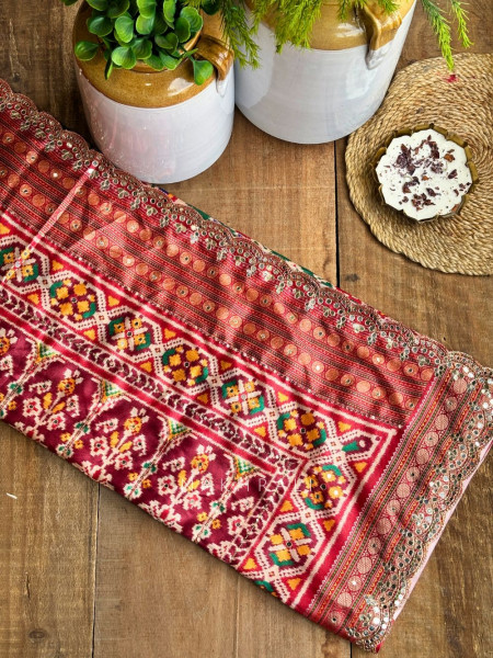 Aarini Magenta Patola Print Saree with Mirror Work Border