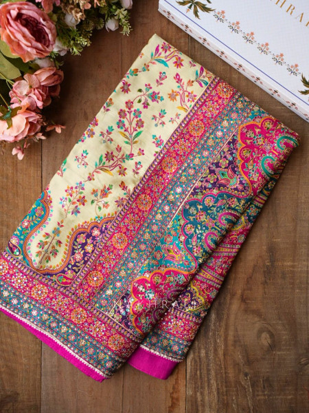 Fiora Cream Floral Woven Saree Set