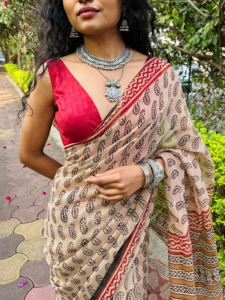 Koshika Beige Kota Saree