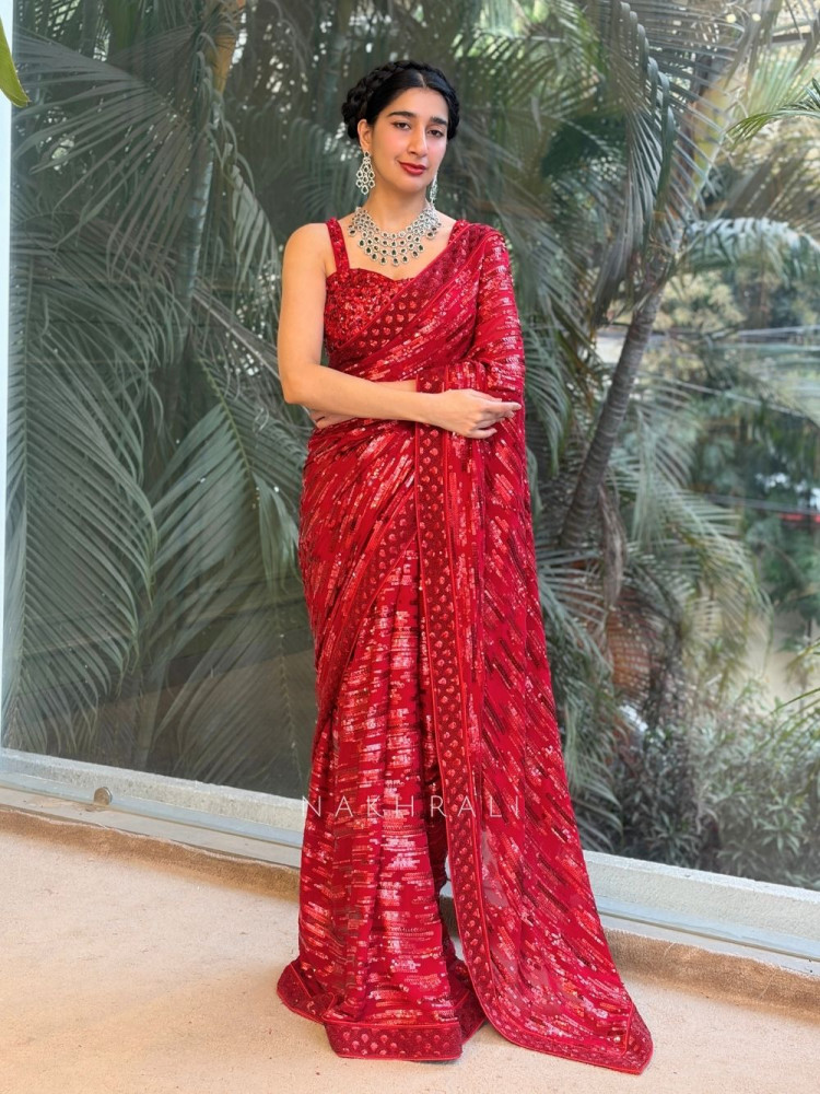Image of Iraaya Red Sequin Saree