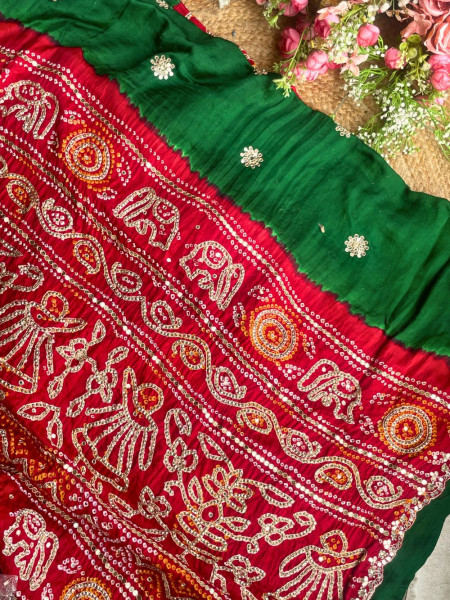 Rangtaal Green Bandhani Saree