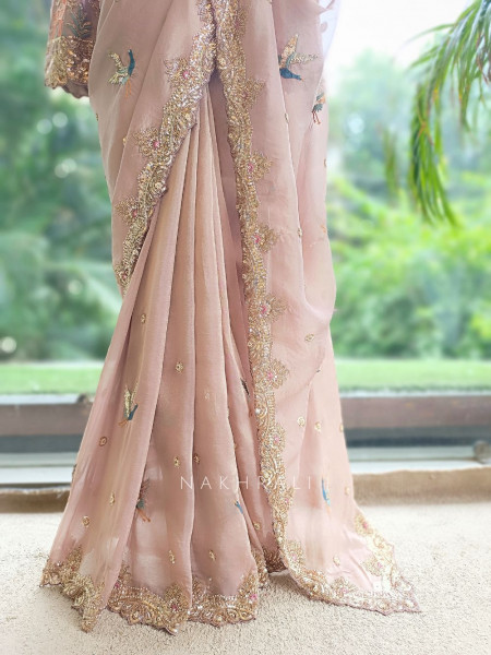 Avian Whimsy Light Purple Pure Organza Saree