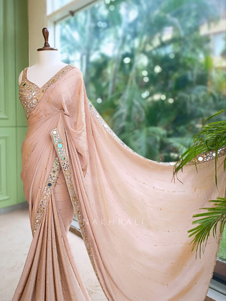 Mrinmayi  Antique Mauve Crushed Georgette Saree with Readymade Blouse