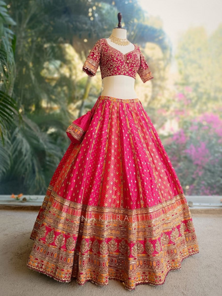 Rudrika Red Bridal Lehenga with Zari Sequin and Gota Patti
