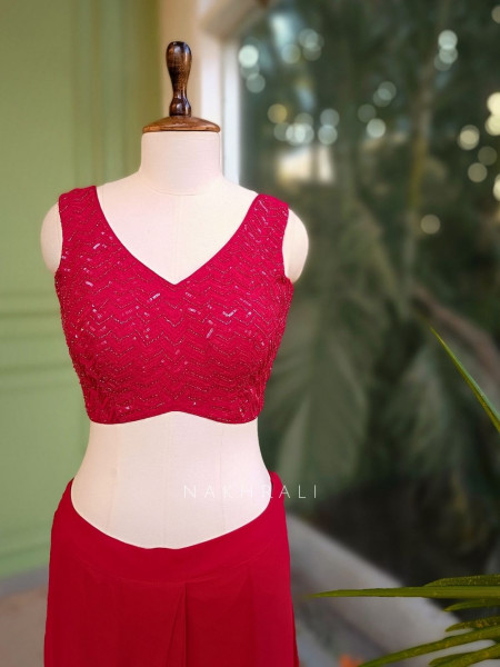 Serenara Red Drape Saree with Embellished Cape