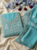 Mridula Blue Dress Material With Embroidered Neckline and Border Detail