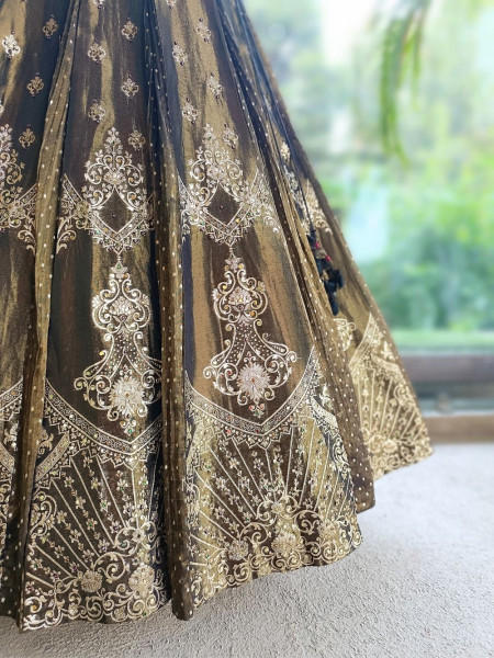 Surmayi Green Mehendi Tissue Silk Indo-Western Lehenga