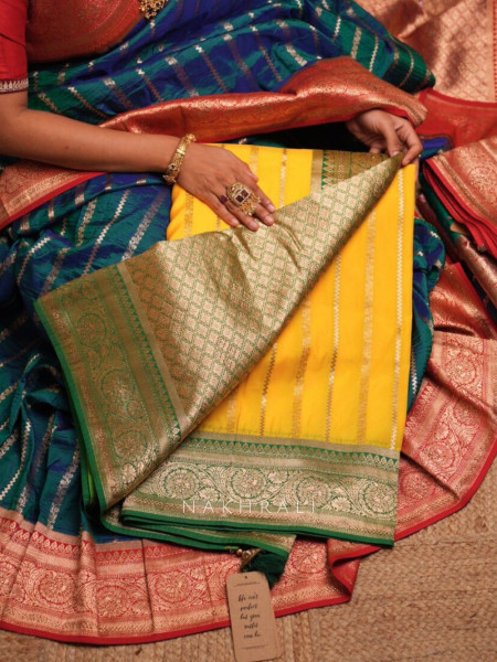 Kaashi Yellow Banarasi Silk Saree with Brocade Pallu