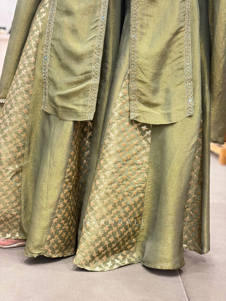 Sylvera Green Indo-Western Lehenga with Sequin and Thread Work