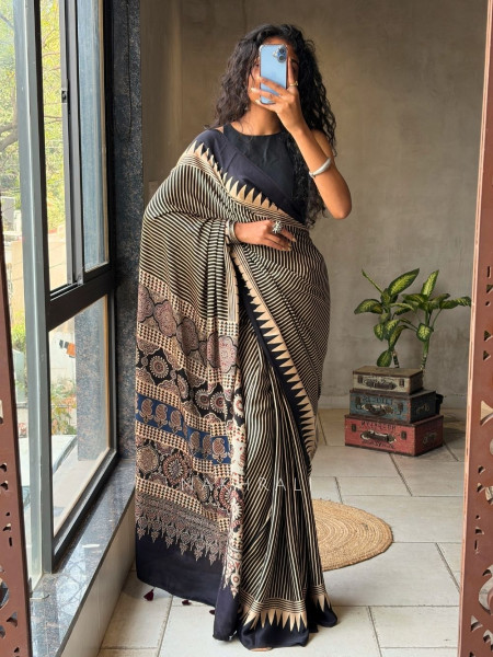 Raabta Black Modal Saree with Ajrak Border