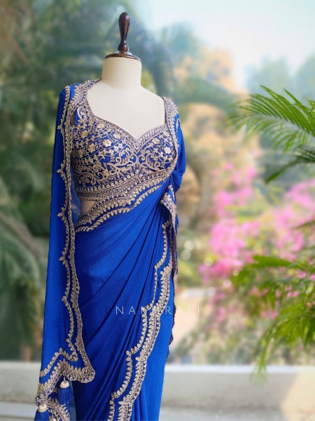Myraea Thread and Sequin Embroidered Saree with Readymade Blouse