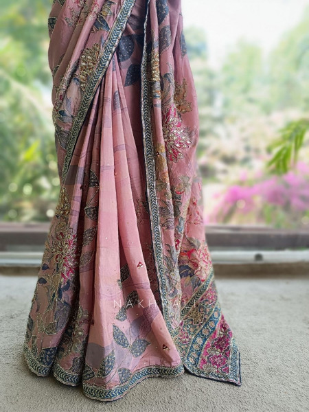 Iris Light Purple Saree with Mirror & Embroidery Blouse