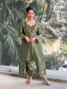 Zeenat Green Embroidered Side-Slit Dress with Matching Potli