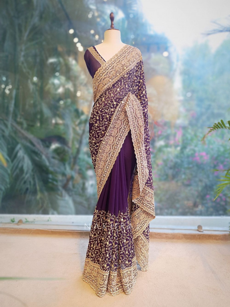Image of Vanya Wine Zari Sequin Saree