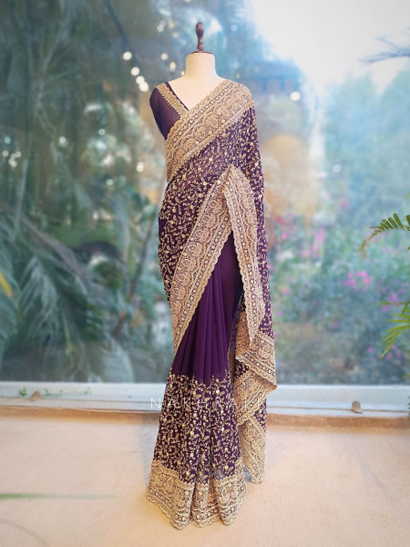 Vanya Wine Zari Sequin Saree