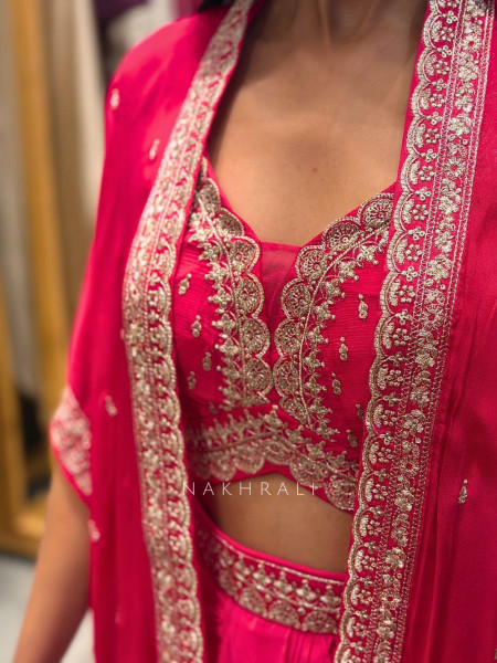 Ruvica Magenta Indo Western Draped Set with Embroidery Work