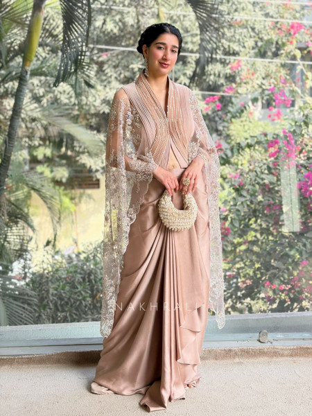 Elara Brown Indo-Western Skirt Set with Cape