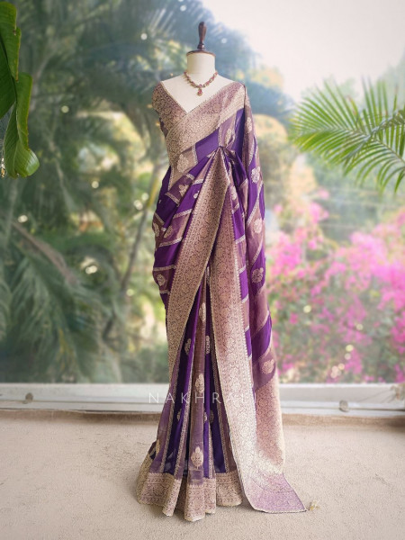 Riti Purple  Banarasi Saree with Zari Motifs