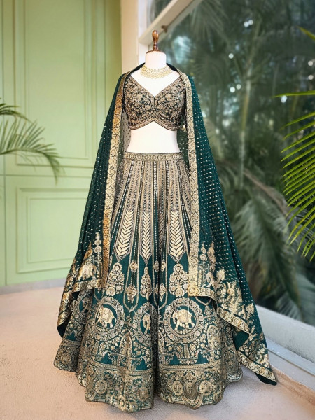 Rajwada Green Banarasi Lehenga with Zari and Sequin Work