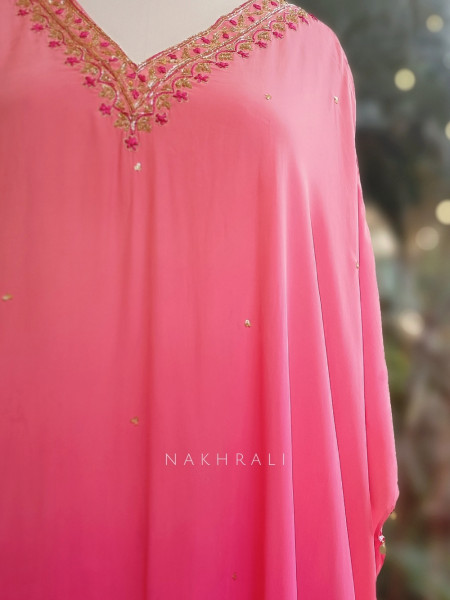 Gulabi Glow Magenta Kaftan Set with Thread and Cutdana Work