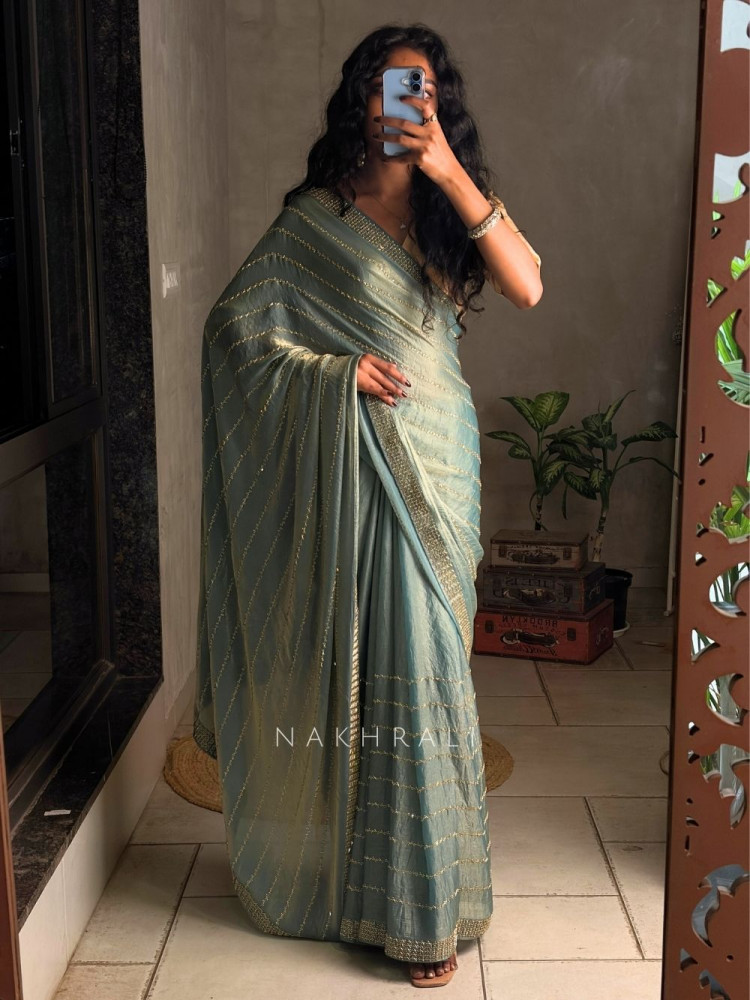 Image of Vianaa BlueSaree with Cut Dana &amp; Stone Work