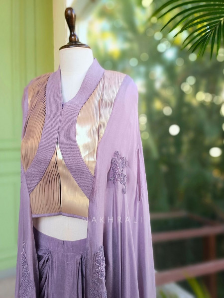 Elyra Purple Contemporary Indo-Western Cape Co-ord Set