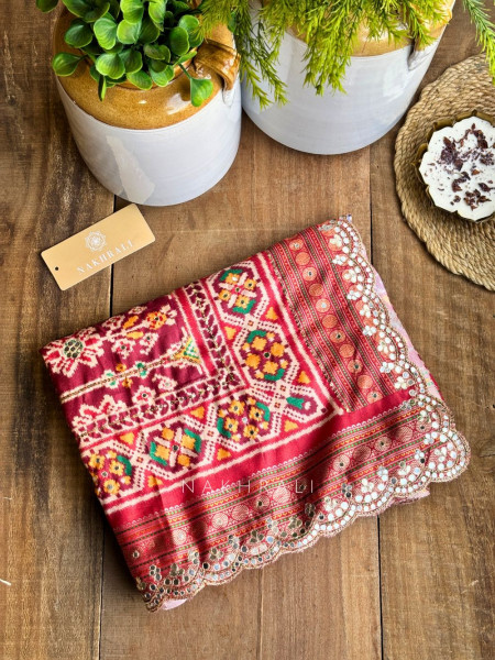 Aarini Magenta Patola Print Saree with Mirror Work Border