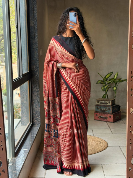 Raabta Red Modal Saree with Ajrak Border
