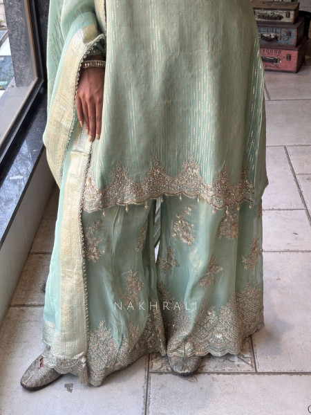 Zohra Green Sequin Embroidered Suit Set with Tassel Detail