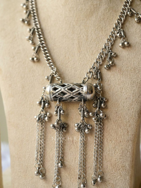 Tressa Oxidised Silver Tribal Necklace Set with Earrings