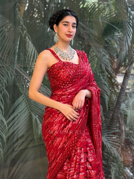 Iraaya Red Sequin Saree