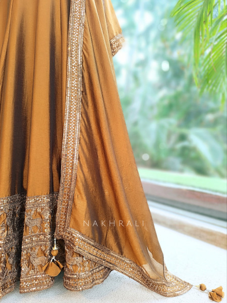 Yashvika Brown Raw Silk  Anarkali Suit Set