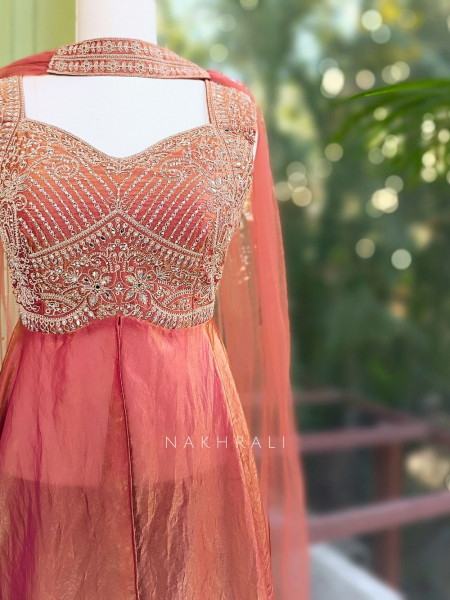 Mirel Pink Indo Western Palazzo Set with Embroidery and Stone Work