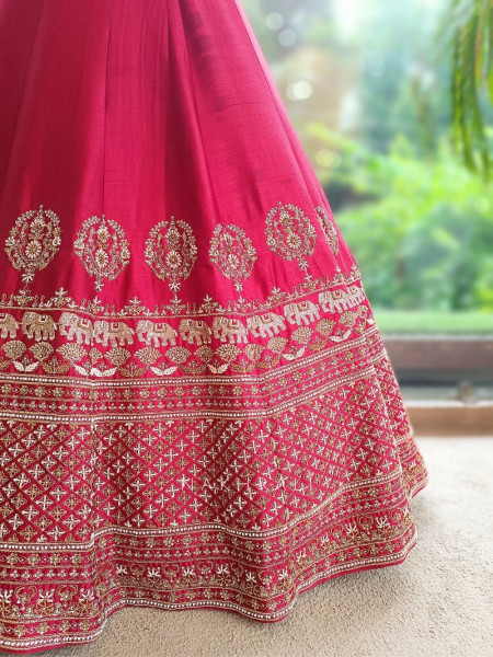 Gul-E-Rani Crimson Red Heritage Raw Silk Bridal Lehenga Set