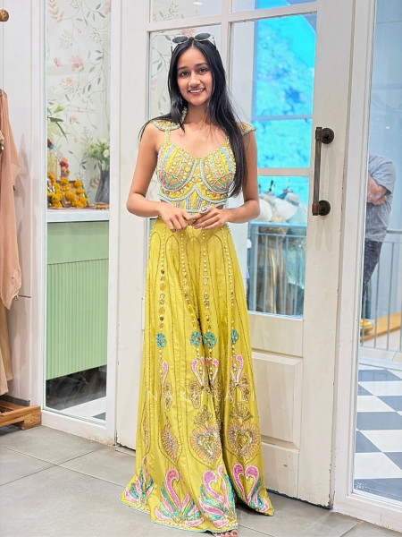 Nymera Parrot Green Embellished Jumpsuit with Mirror Bead Work