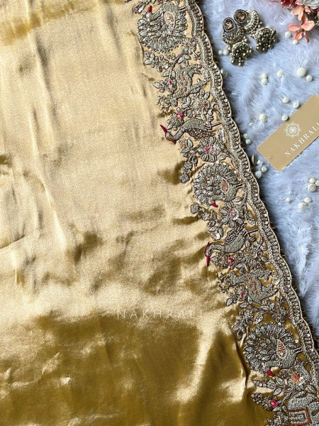 Swarnim Avadh Golden Saree with Readymade Blouse