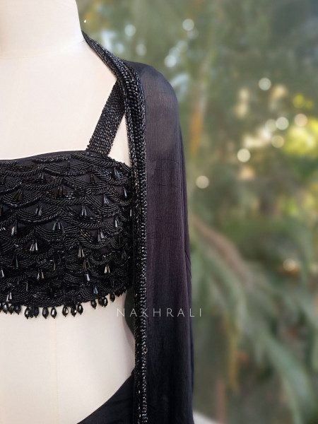 Rivora Black Crop Skirt Set with Beads Cut Dana Work