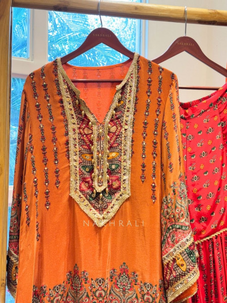 Rangvalli Orange Modal Satin Gharara Suit Set