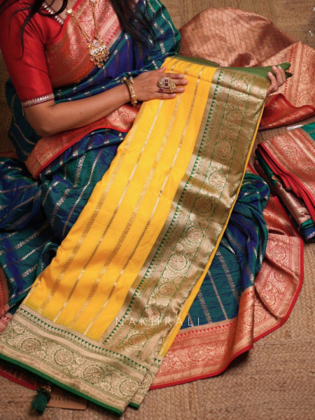 Kaashi Yellow Banarasi Silk Saree with Brocade Pallu