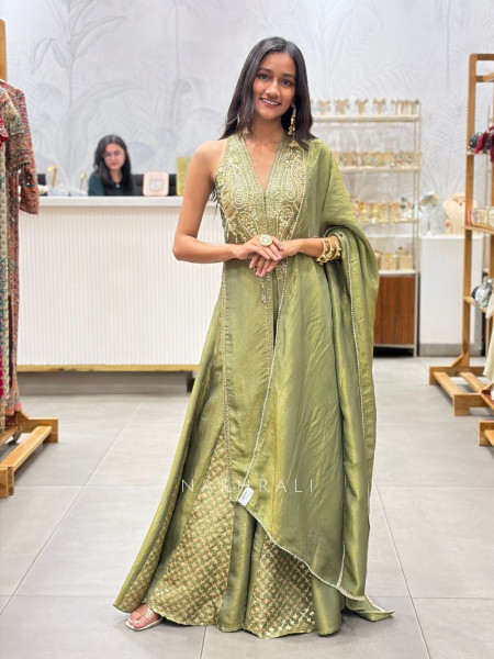 Sylvera Green Indo-Western Lehenga with Sequin and Thread Work