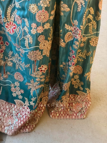 Ishvani Teal Blue Chanderi Silk Indo-Western Jumpsuit